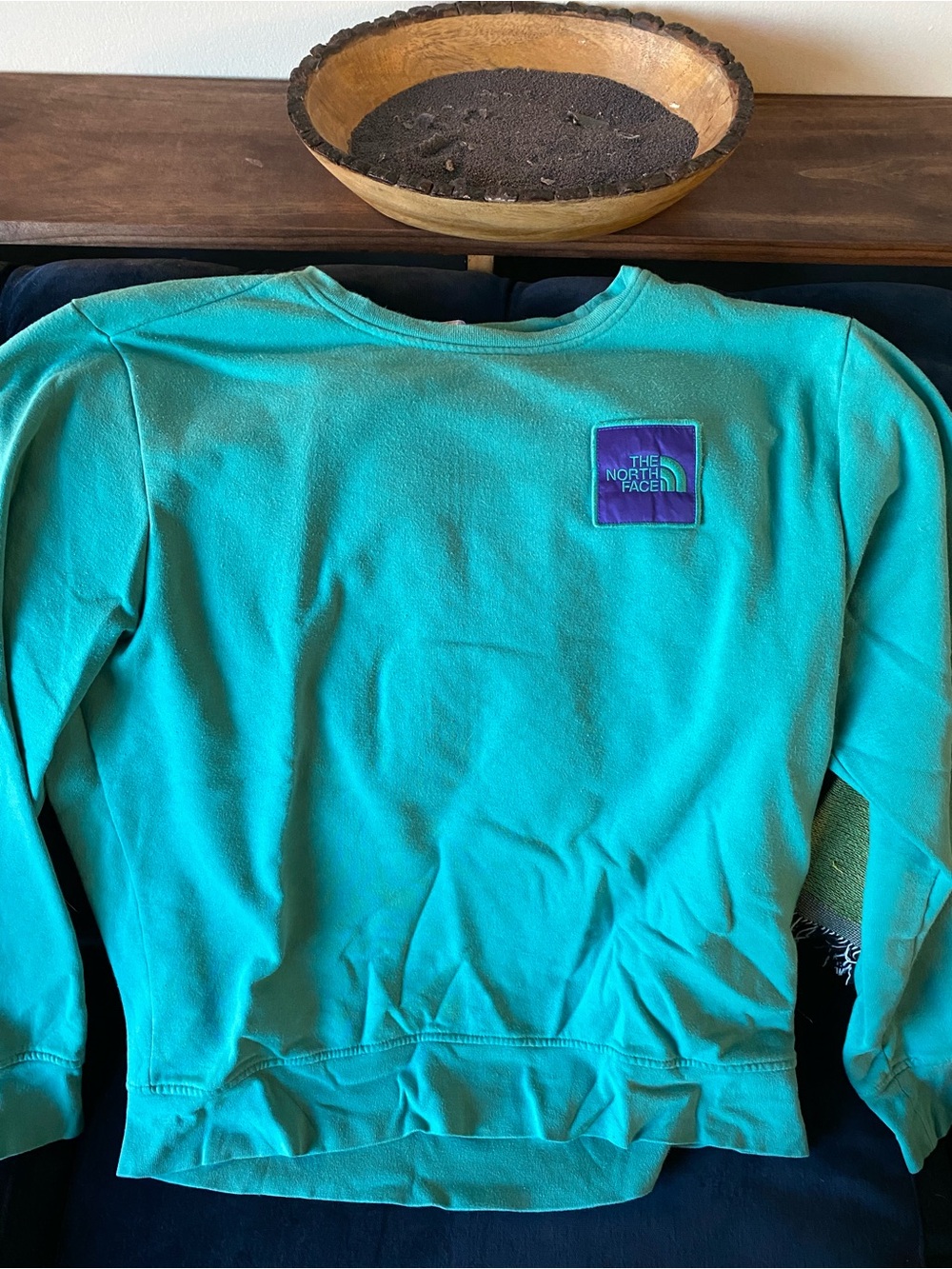 The North Face Men’s Teal Crewneck with Purple Logo Patch